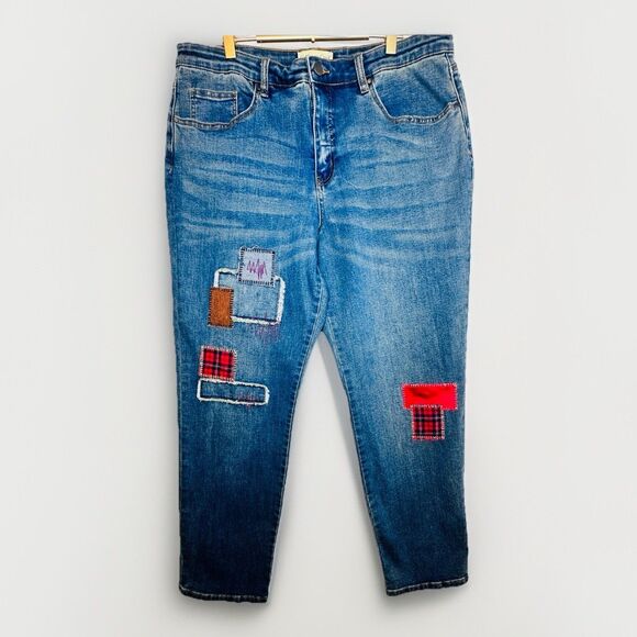 Coldwater Creek Embroidered Boho Hippie Patchwork Fall Xmas Jeans - Size 16 - Picture 1 of 9